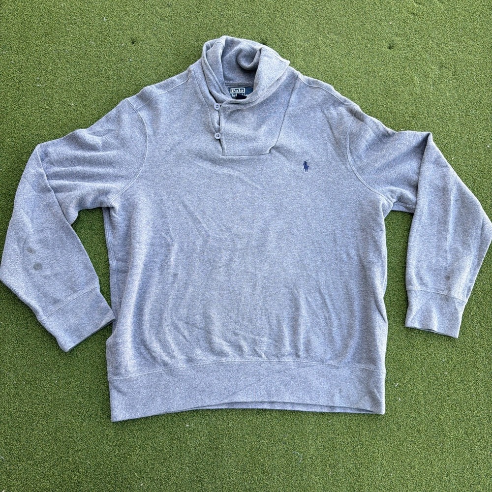 Polo Ralph Lauren Sweater Long Sleeve Pullover Shawl Collar Gray Men's  XXL